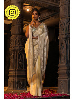 MONK & MEI - Hansini Embellished Gold Saree with Stitched Blouse
