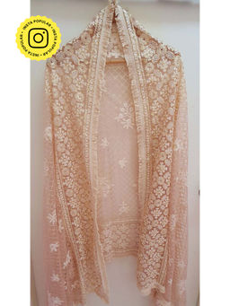 MONK & MEI - Zari Embroidered Jaal Dupatta - Baby Pink