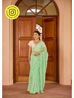 House of Chikankari - Georgette Handwork Chikankari Tepchi Saree with Unstitched Blouse