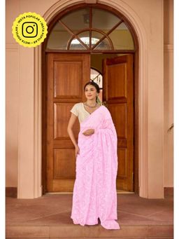 House of Chikankari - Georgette Handwork Chikankari Tepchi Saree with Unstitched Blouse