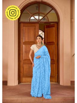 House of Chikankari - Georgette Handwork Chikankari Tepchi Saree with Unstitched Blouse