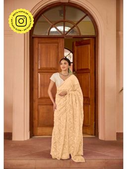 House of Chikankari - Georgette Handwork Chikankari Tepchi Saree with Unstitched Blouse