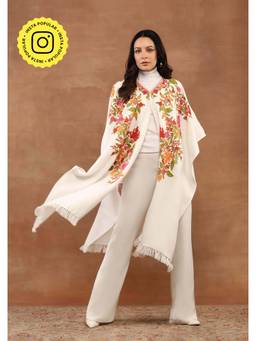 House of Chikankari - Aari Embroidered Solid Women's Cape -White