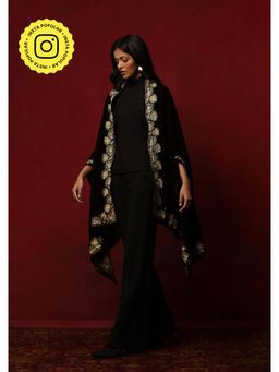 House of Chikankari - Velvet Zari Embroidered Solid Women's Cape -Brown