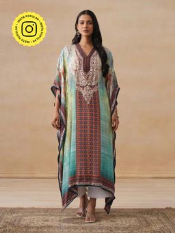 House of Chikankari - Womens Green Crepe Chikankari Straight Long Kaftan