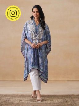 House of Chikankari - Womens Green Crepe Chikankari Straight Short Kaftan