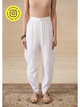 House of Chikankari - Women White Pure Cotton Embroidered Dhoti Pant