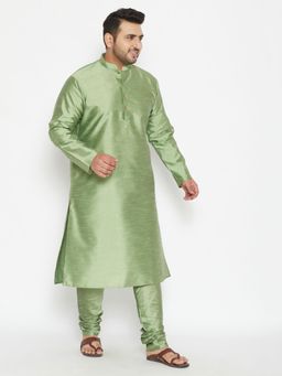 Vastramay - Men Mint Green Silk Blend Kurta Churidar