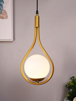 Homesake - Pendant Globe Light Golden Drop White Glass