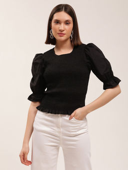 ELLE - Womens Solid Black Top