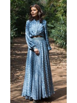 Basanti Kapde aur Koffee - Azure Blue Embellished Bandhej Lehenga with Shirt