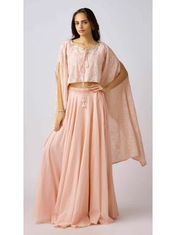 Basanti Kapde aur Koffee - Pink Cotton Embroidered Lehenga with Blouse and Dupatta