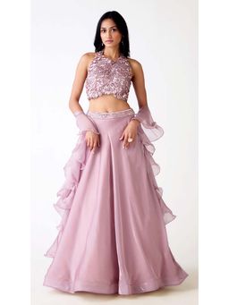Basanti Kapde aur Koffee - Mauve Organza Embroidered Lehenga with Blouse and Dupatta