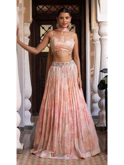 Basanti Kapde aur Koffee - Pink Sequins Print and Embroidered Lehenga with Blouse and Dupatta