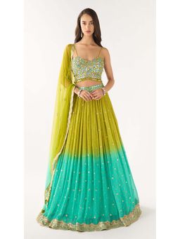 Basanti Kapde aur Koffee - Lime Georgette Embroidered Lehenga with Blouse and Dupatta