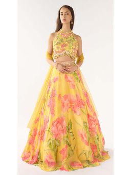 Basanti Kapde aur Koffee - Yellow Georgette Embroidered Lehenga with Blouse and Dupatta