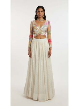 Basanti Kapde aur Koffee - Ivory Georgette Embroidered Lehenga with Blouse and Dupatta