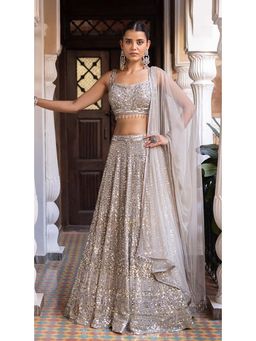 Basanti Kapde aur Koffee - Beige Sequins Embroidered Lehenga with Blouse and Dupatta