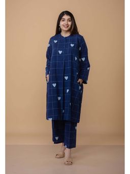 The Indian Ethnic Co. - Ayaat Blue Dabu Cotton Straight Co-Ord Set