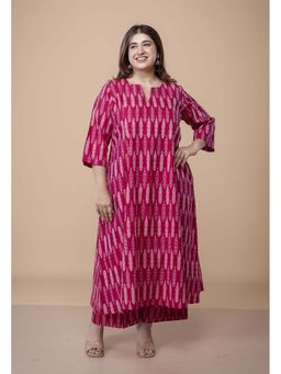 The Indian Ethnic Co. - Malika Pink Ikkat Cotton Kali Co-Ord Set