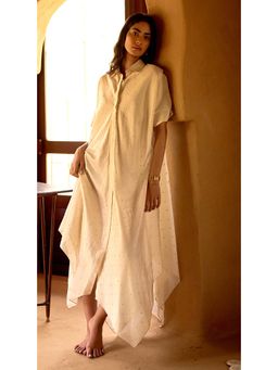 Basanti Kapde aur Koffee - Ivory Empress Cotton Chanderi Embroidered Maxi Dress