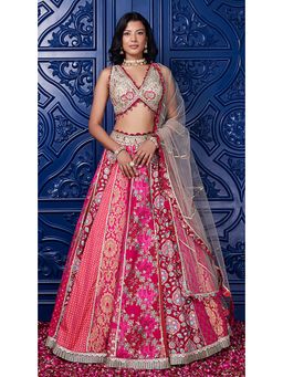 Basanti Kapde aur Koffee - Pink Banarasi Embroidered Lehenga with Blouse and Dupatta
