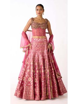 Basanti Kapde aur Koffee - Pink Banarasi Embroidered Lehenga with Blouse and Dupatta