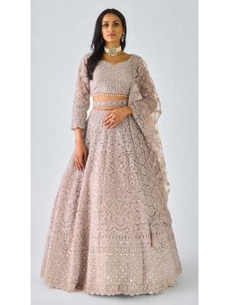 Basanti Kapde aur Koffee - Grey Net Embroidered Lehenga with Blouse Belt and Jacket