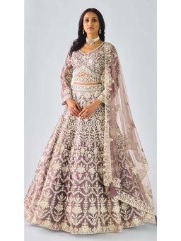 Basanti Kapde aur Koffee - Mauve Net Embroidered Lehenga with Blouse Belt and Jacket