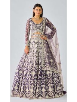 Basanti Kapde aur Koffee - Purple Net Embroidered Lehenga with Blouse Belt and Jacket