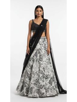 Basanti Kapde aur Koffee - White Crepe Embroidered Lehenga with Blouse and Dupatta