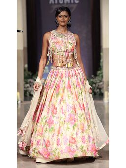 Basanti Kapde aur Koffee - Ivory Chinon Embroidered Lehenga with Corset Blouse and Dupatta