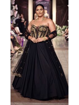 Basanti Kapde aur Koffee - Black Viscose Lycra Embroidered Lehenga with Corset Blouse and Dupatta