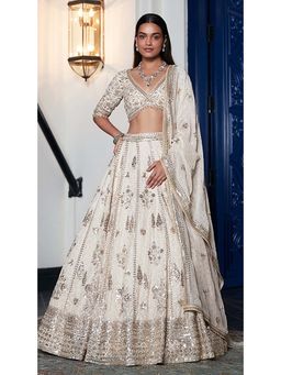 Basanti Kapde aur Koffee - Ivory Organza Embroidered Lehenga with Blouse and Dupatta