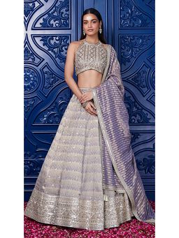Basanti Kapde aur Koffee - Mauve Tissue Embroidered Lehenga with Blouse and Dupatta