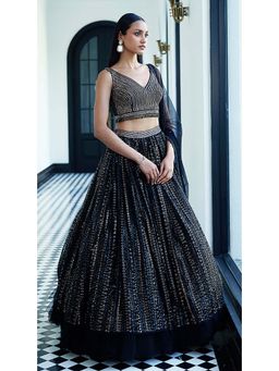 Basanti Kapde aur Koffee - Black Sequins Net Embroidered Lehenga with Blouse and Dupatta