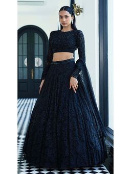 Basanti Kapde aur Koffee - Black Chantilly Net Embroidered Lehenga with Blouse and Dupatta