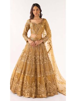 Basanti Kapde aur Koffee - Brown Soft Net Embroidered Lehenga with Blouse and Dupatta