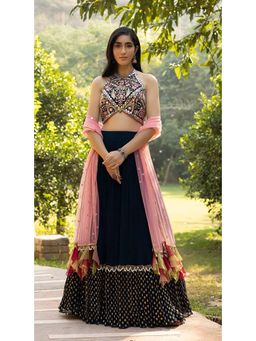 Basanti Kapde aur Koffee - Teal Blue Mirror Embroidered Lehenga with Blouse and Dupatta