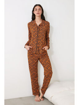 Trendyol - Burnt Orange Printed Pyjamas (Set of 2)