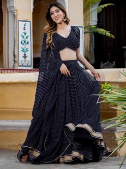 Odette - Black Semi Stitched Lehenga with Unstitched Blouse and Dupatta (Set of 3)