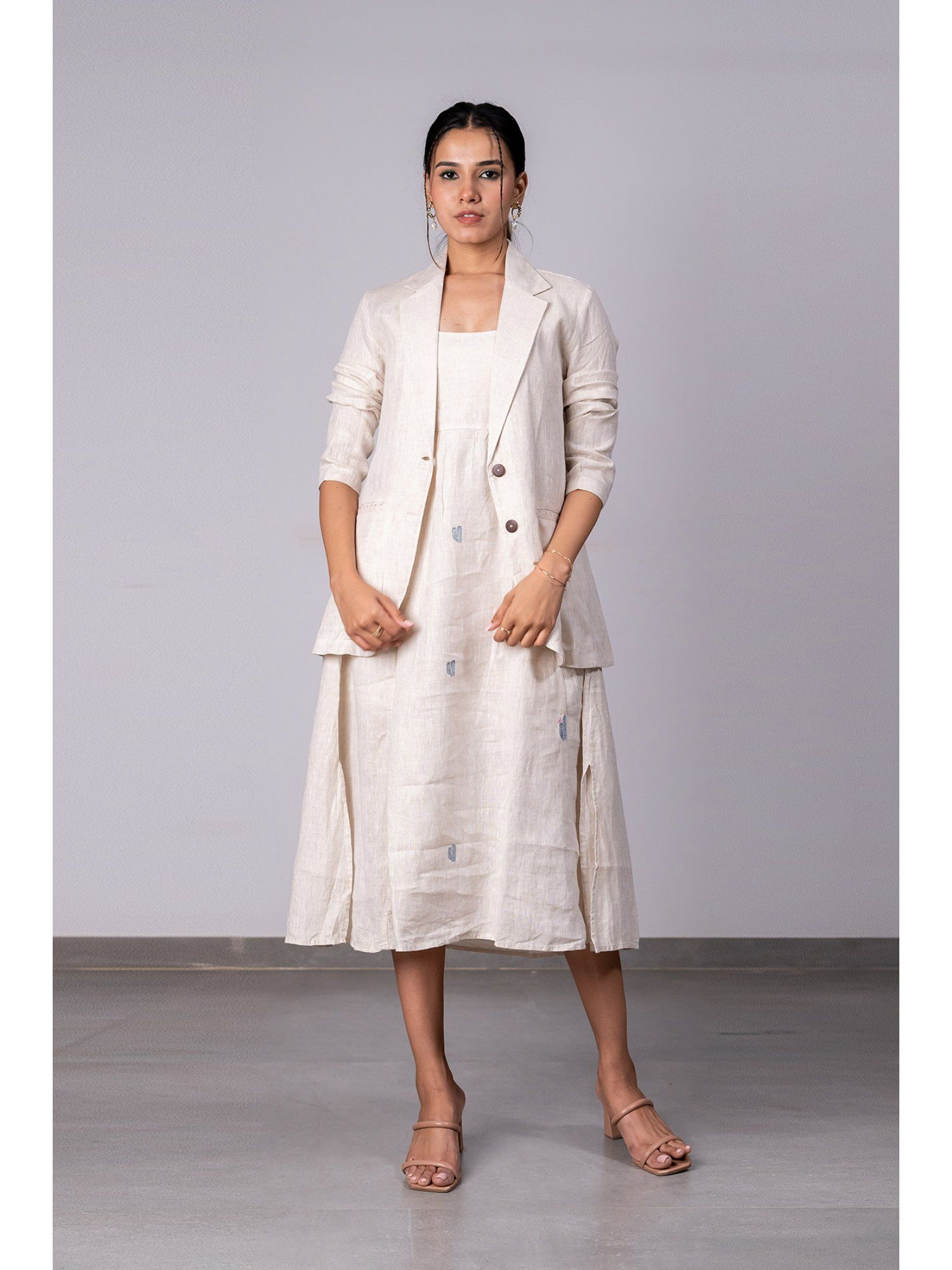 zebein Diane Linen Blazer With Welt Pockets - Ivory-picture-20