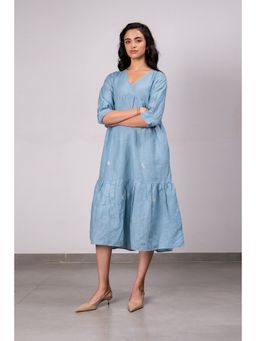 Zebein - Meadow Linen Dress With Pockets - Icy Blue