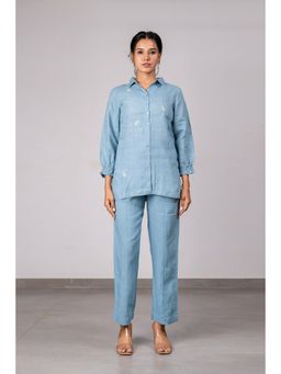 Zebein - Carla Linen Bobbin Shirt With Pockets - Icy Blue