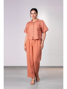 Zebein - Andrea Linen Cuban Collar Crop Shirt - Sand Brown