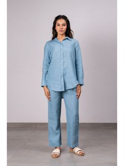 Zebein - Sandra Linen Curved Hem Shirt - Icy Blue