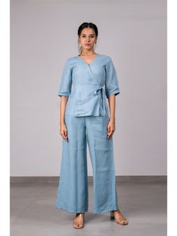 Zebein - Hannah Linen Wrap Top - Icy Blue