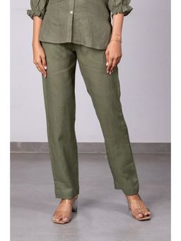 Zebein - Maya Linen Narrow Pants - Olive Green