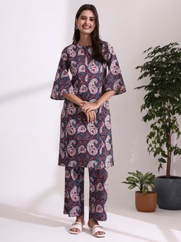 Jaipur Kurti - Blue Paisley Printed Straight Kurta with Pant
