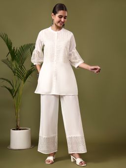 Jaipur Kurti - White Embroidered Straight Co-Ord Set